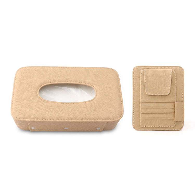 Car Litchi Texture Hanging Tissue Box Sun Visor Card Storage Clip(Beige)