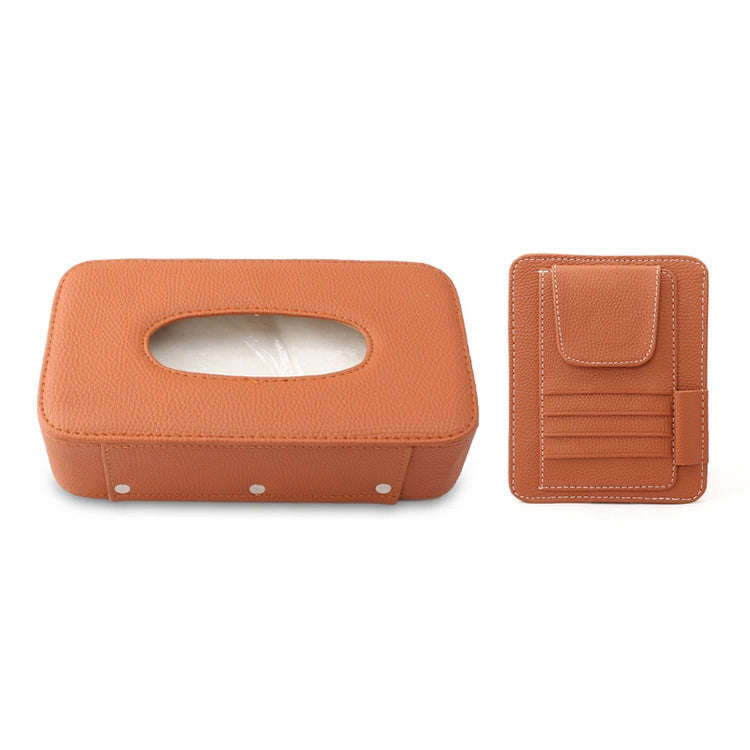 Car Litchi Texture Hanging Tissue Box Sun Visor Card Storage Clip(Brown)
