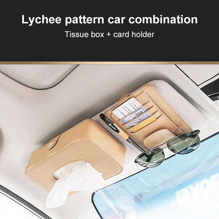 Car Litchi Texture Hanging Tissue Box Sun Visor Card Storage Clip(Brown)