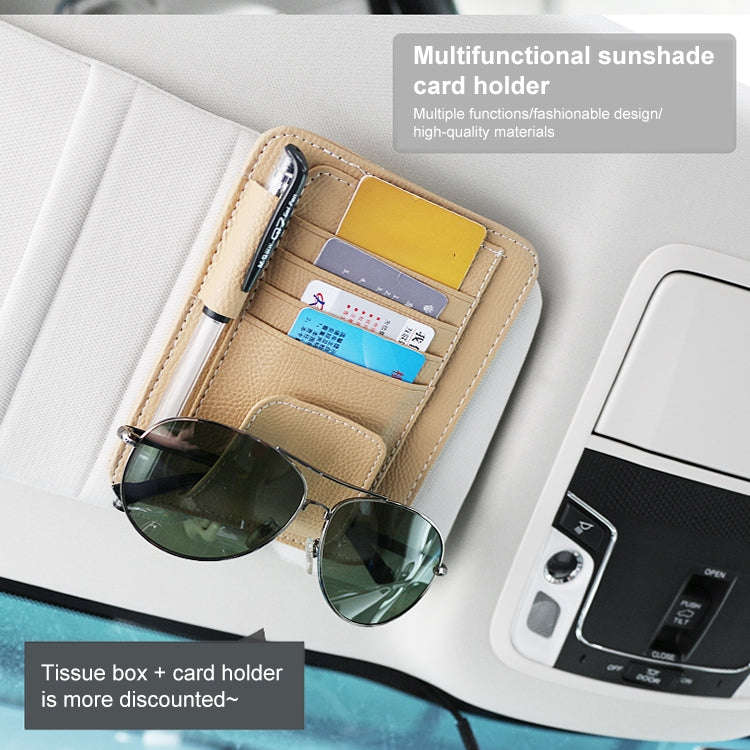 Car Litchi Texture Hanging Tissue Box Sun Visor Card Storage Clip(Brown)