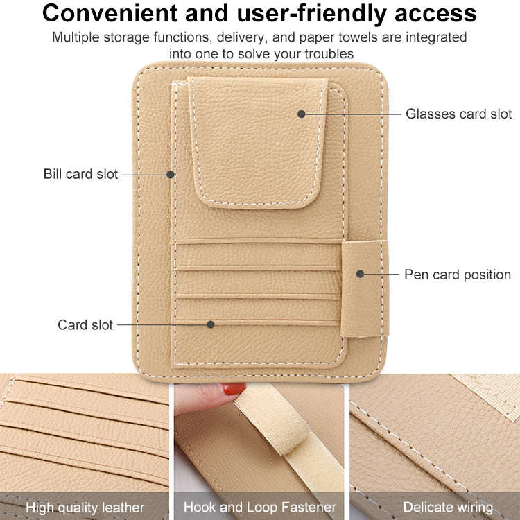 Car Litchi Texture Hanging Tissue Box Sun Visor Card Storage Clip(Brown)