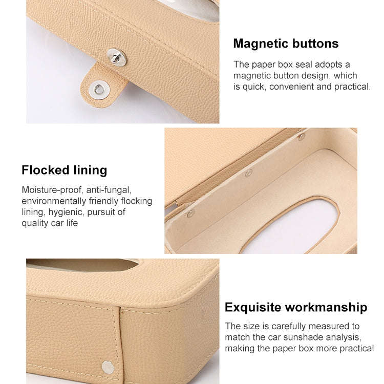 Car Litchi Texture Hanging Tissue Box Sun Visor Card Storage Clip(Beige)