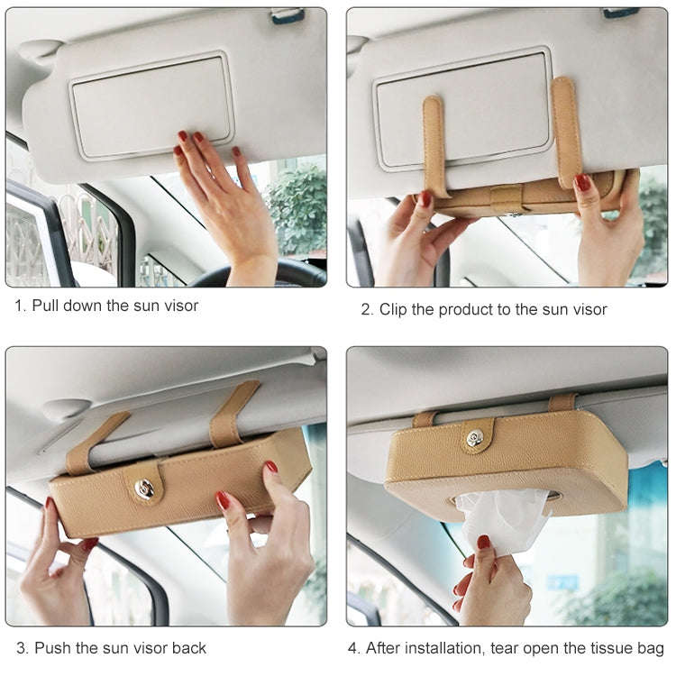 Car Litchi Texture Hanging Tissue Box Sun Visor Card Storage Clip(Black)