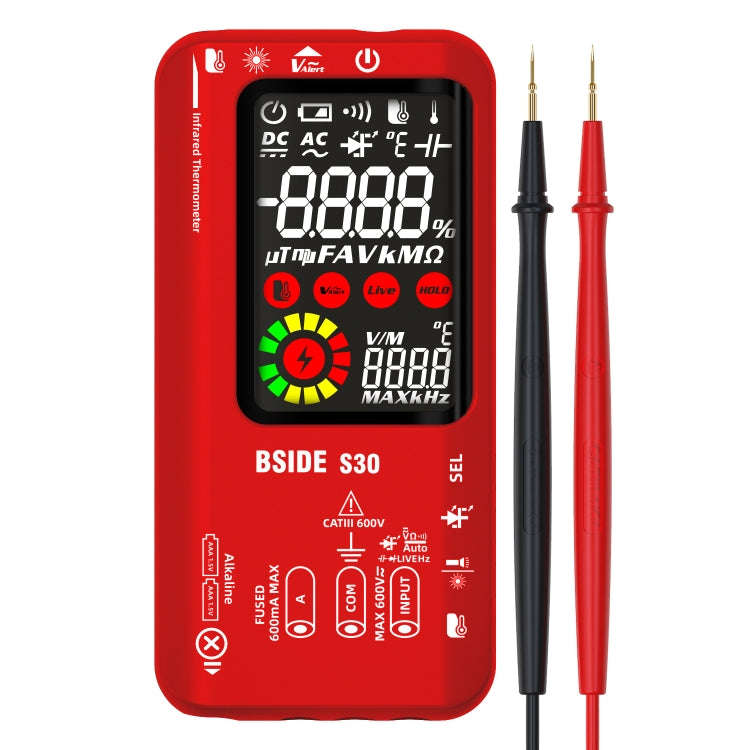 BSIDE S30 Smart Color Screen Infrared Temperature Measurement Multimeter(Red)
