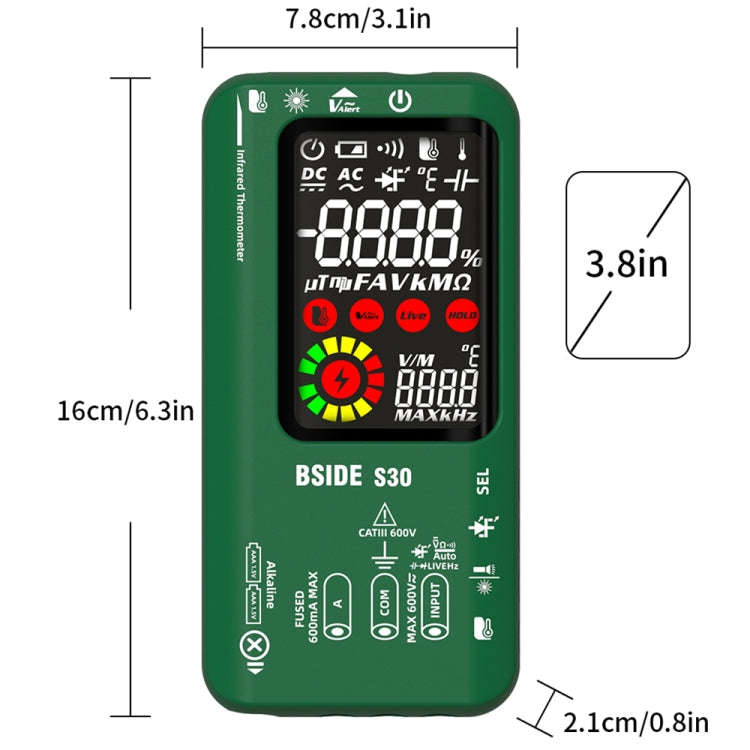 BSIDE S30 Smart Color Screen Infrared Temperature Measurement Multimeter(Black)