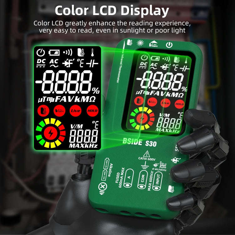 BSIDE S30 Smart Color Screen Infrared Temperature Measurement Multimeter(Black)