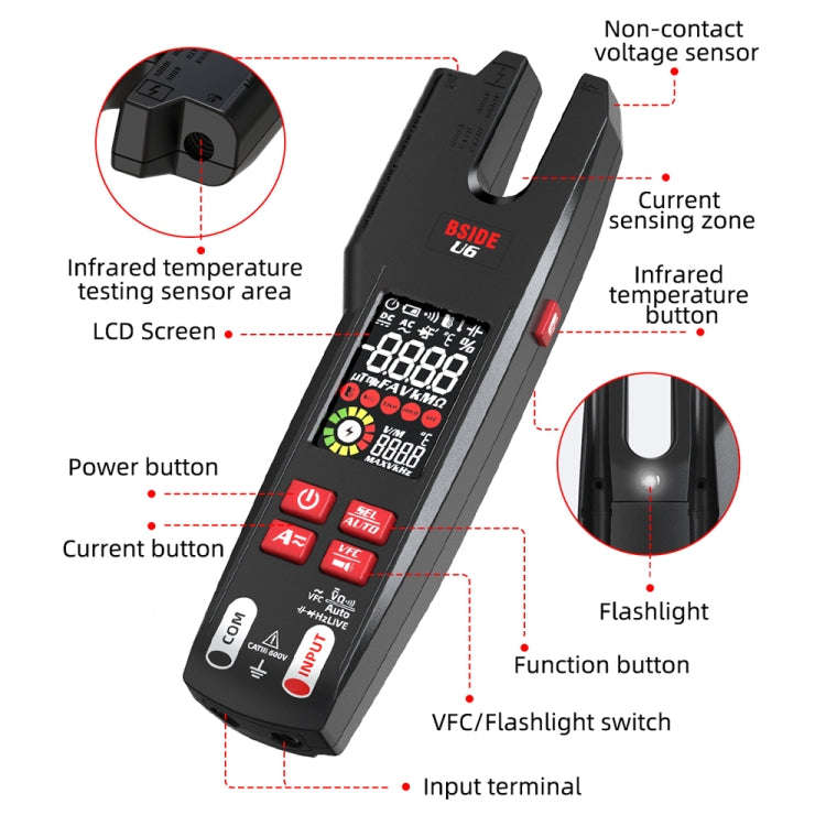 BSIDE U6 AC/DC Clamp-on Infrared Temperature Measurement Multimeter