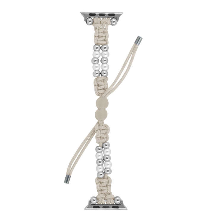 For Apple Watch Series 8 45mm Paracord Row Beads Drawstring Braided Watch Band(White)