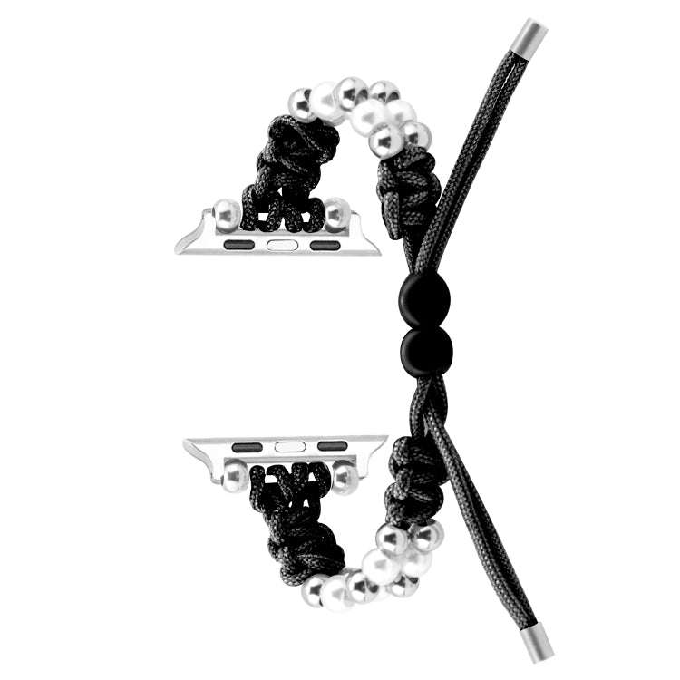 For Apple Watch Series 6 40mm Paracord Row Beads Drawstring Braided Watch Band(Black)
