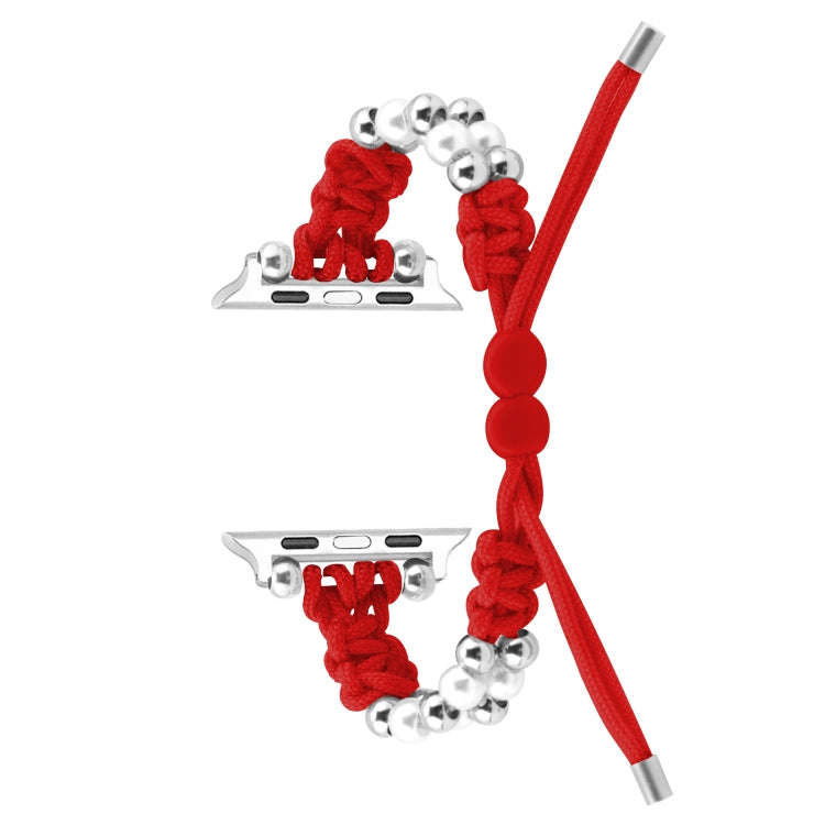 For Apple Watch Series 4 40mm Paracord Row Beads Drawstring Braided Watch Band(Red)