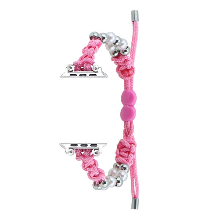For Apple Watch Series 3 42mm Paracord Row Beads Drawstring Braided Watch Band(Pink)