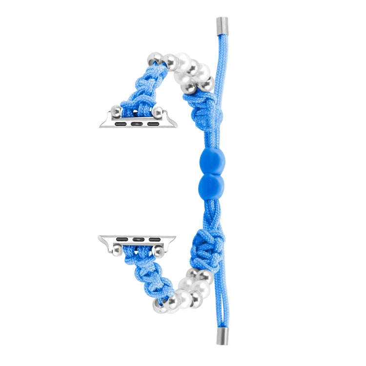 For Apple Watch Series 2 42mm Paracord Row Beads Drawstring Braided Watch Band(Blue)