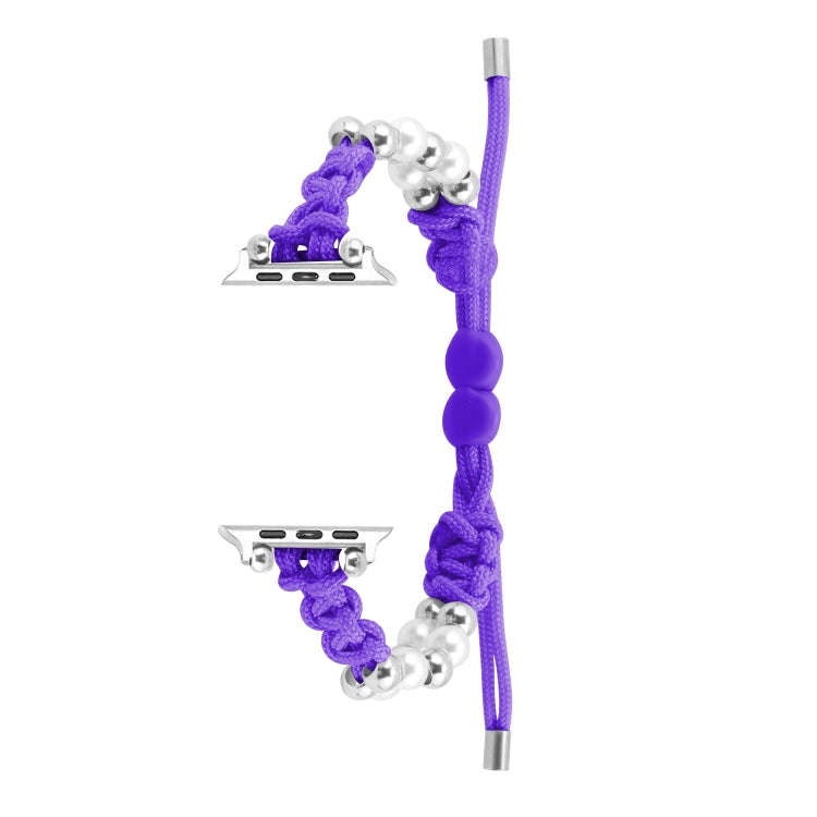 For Apple Watch Series 2 42mm Paracord Row Beads Drawstring Braided Watch Band(Purple)