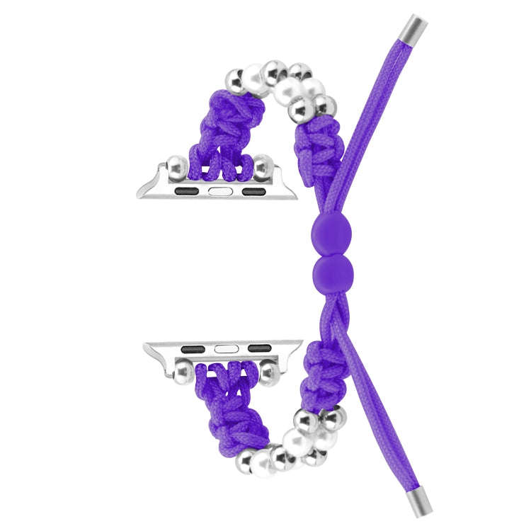 For Apple Watch Series 2 42mm Paracord Row Beads Drawstring Braided Watch Band(Purple)