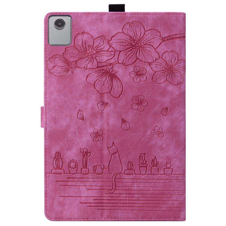 For Lenovo Xiaoxin Pad 11 2025 Cartoon Sakura Cat Embossed Leather Tablet Case(Rose Red)
