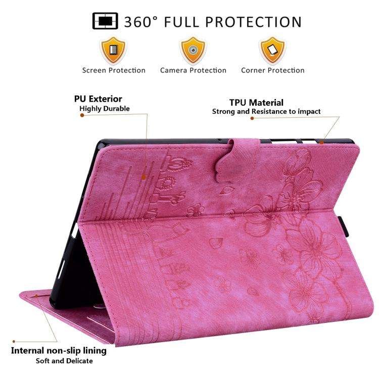 For Lenovo Xiaoxin Pad 11 2025 Cartoon Sakura Cat Embossed Leather Tablet Case(Rose Red)
