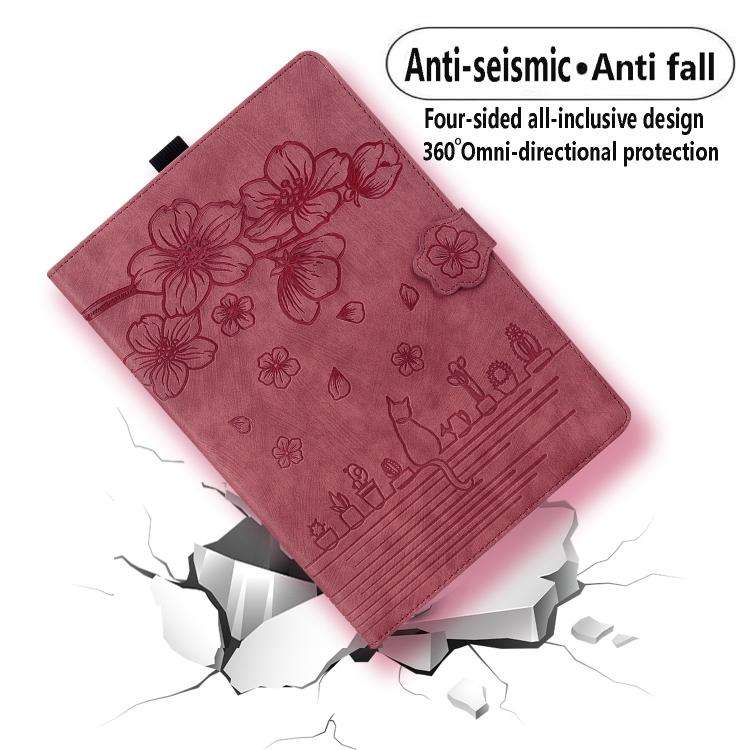 For Lenovo Xiaoxin Pad 11 2025 Cartoon Sakura Cat Embossed Leather Tablet Case(Red)