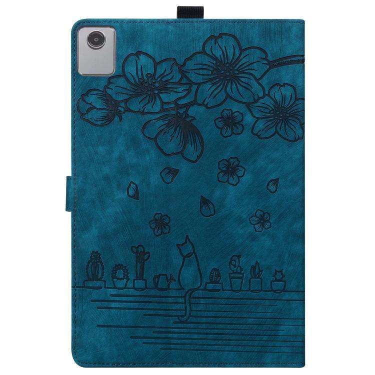 For Lenovo Xiaoxin Pad 11 2025 Cartoon Sakura Cat Embossed Leather Tablet Case(Blue)