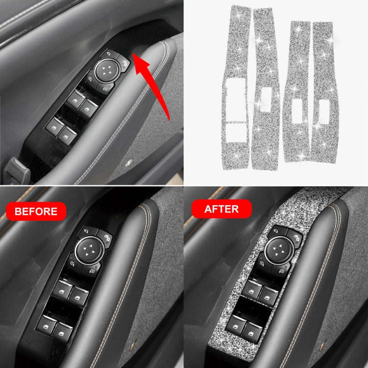 For Ford Mustang Mach E 2021 4 in 1 Car Window Lift Panel Diamond Decorative Sticker, Left Drive