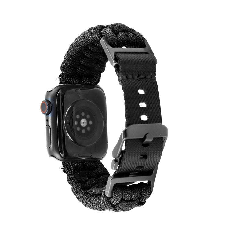 For Apple Watch Series 9 45mm Paracord Plain Braided Webbing Buckle Watch Band(Black)