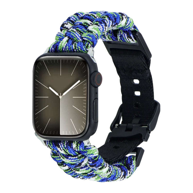 For Apple Watch Series 9 41mm Paracord Plain Braided Webbing Buckle Watch Band(Blue Green)