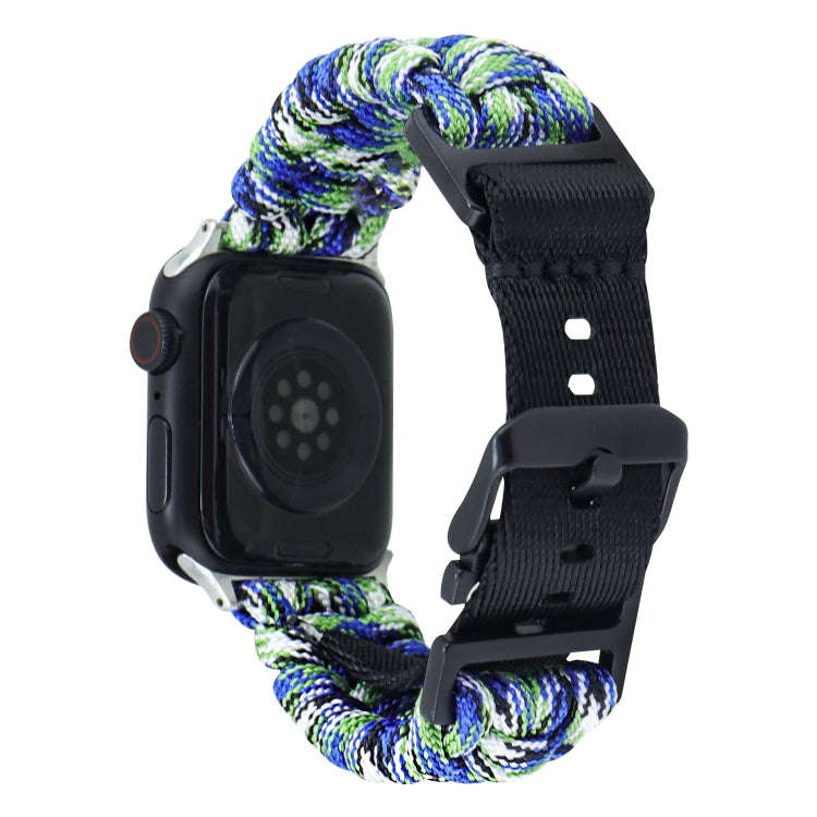 For Apple Watch Series 9 41mm Paracord Plain Braided Webbing Buckle Watch Band(Blue Green)