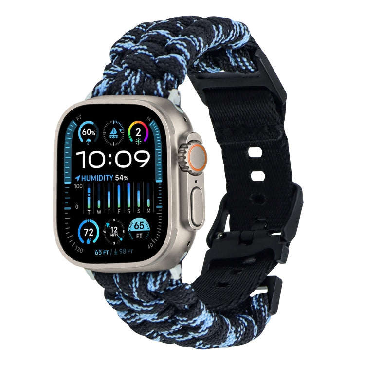 For Apple Watch Ultra 49mm Paracord Plain Braided Webbing Buckle Watch Band(Black Blue)