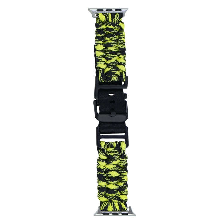 For Apple Watch Series 7 41mm Paracord Plain Braided Webbing Buckle Watch Band(Black Yellow)