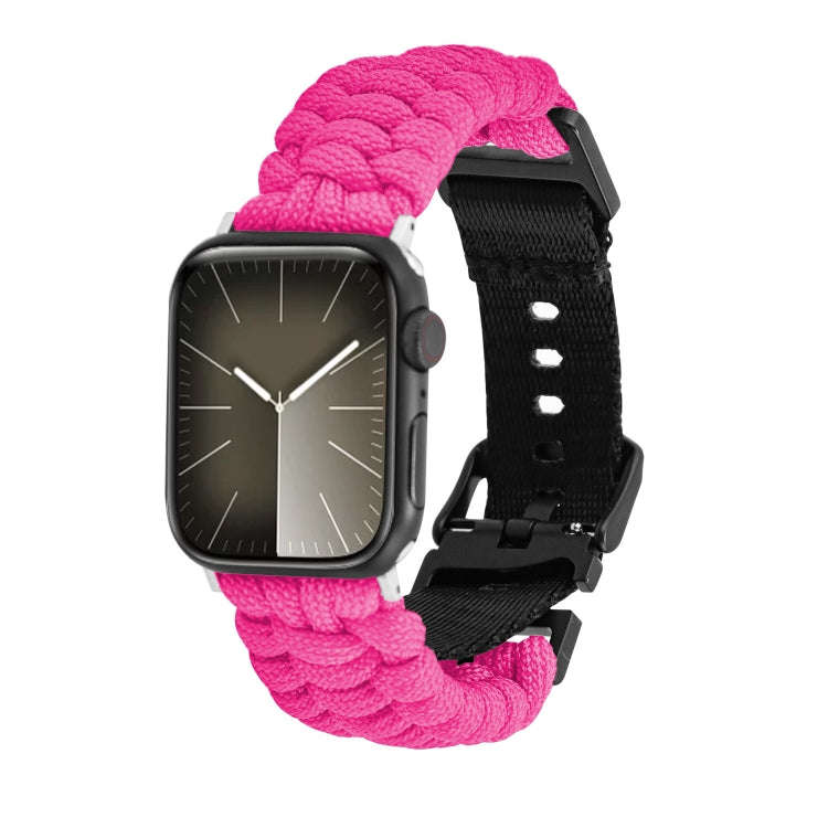 For Apple Watch Series 2 42mm Paracord Plain Braided Webbing Buckle Watch Band(Rose Red)
