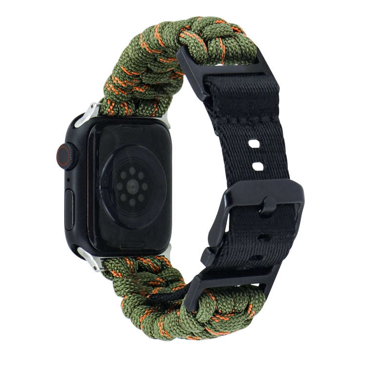 For Apple Watch Series 2 42mm Paracord Plain Braided Webbing Buckle Watch Band(Army Green Orange)