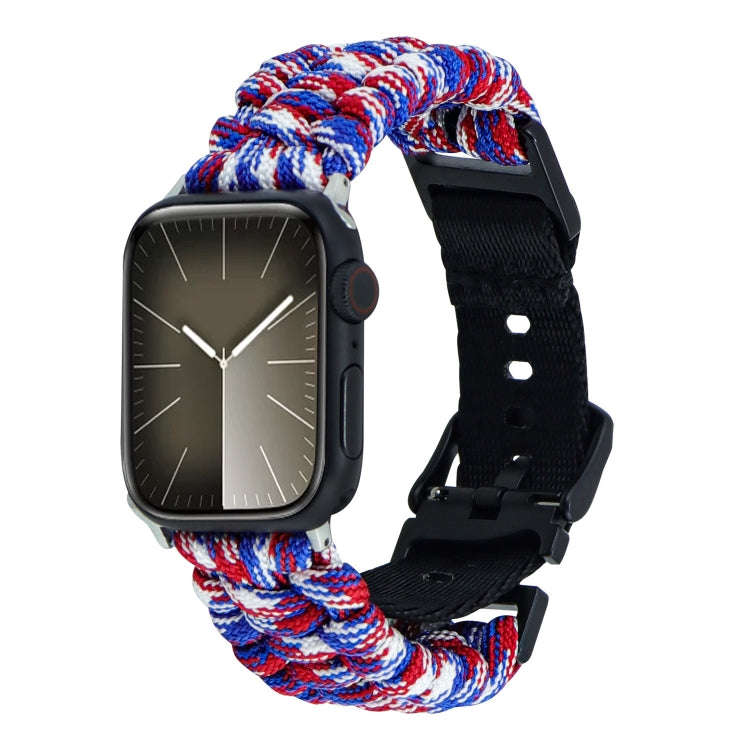 For Apple Watch 42mm Paracord Plain Braided Webbing Buckle Watch Band(Red White Blue)