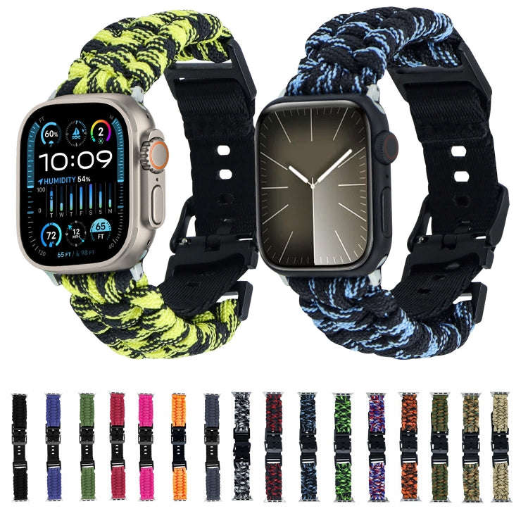 For Apple Watch Series 8 45mm Paracord Plain Braided Webbing Buckle Watch Band(Army Green Camoufl...