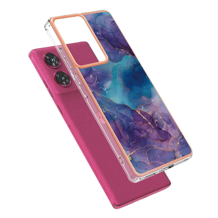 For Motorola Edge 50 Fusion Electroplating Marble Dual-side IMD Phone Case(Purple 016)