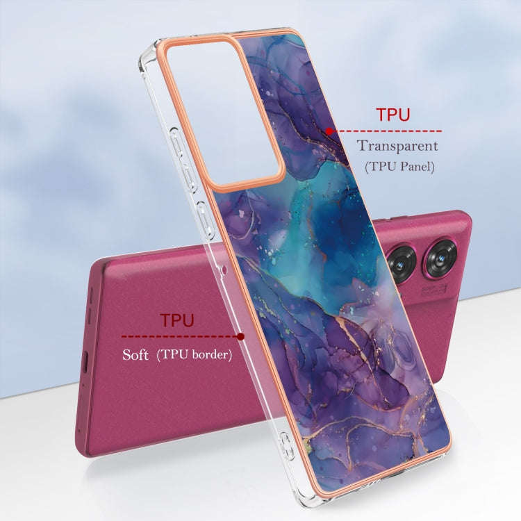 For Motorola Edge 50 Fusion Electroplating Marble Dual-side IMD Phone Case(Purple 016)