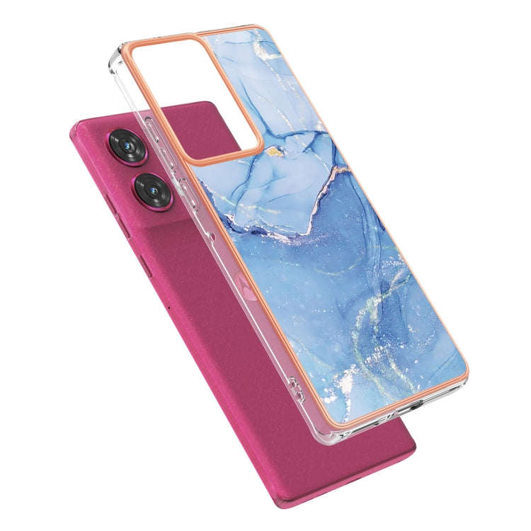 For Motorola Edge 50 Fusion Electroplating Marble Dual-side IMD Phone Case(Blue 018)