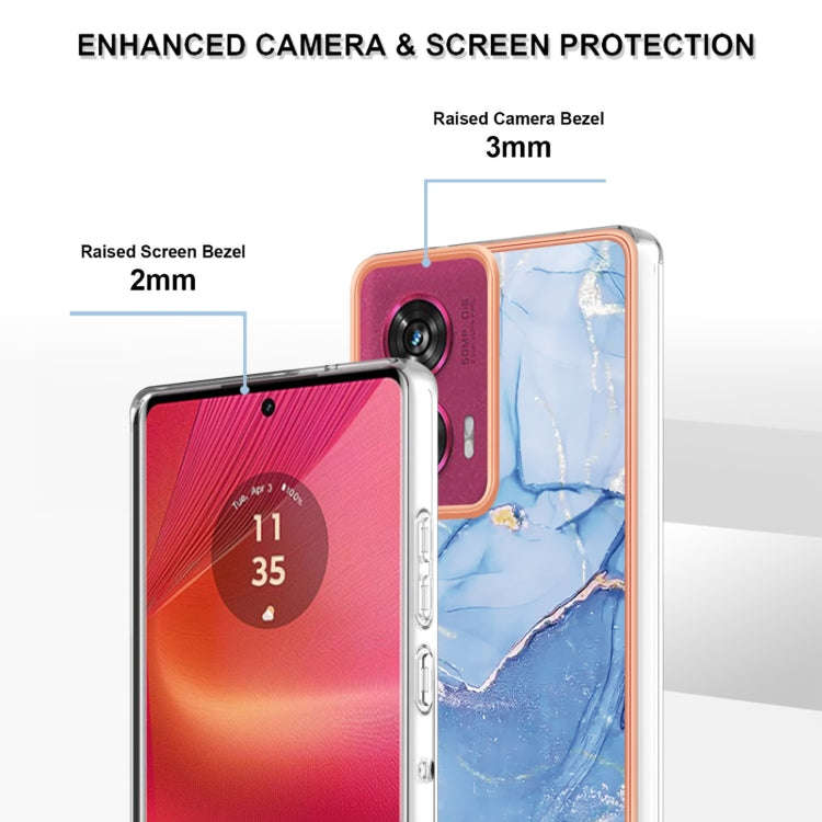 For Motorola Edge 50 Fusion Electroplating Marble Dual-side IMD Phone Case(Blue 018)