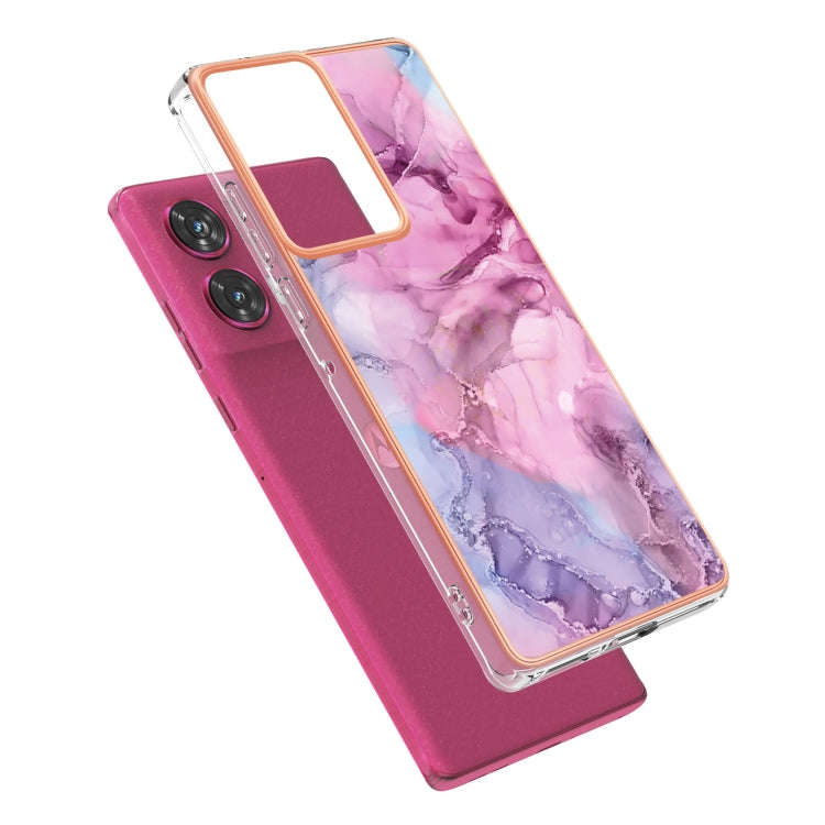 For Motorola Edge 50 Fusion Electroplating Marble Dual-side IMD Phone Case(Pink 013)