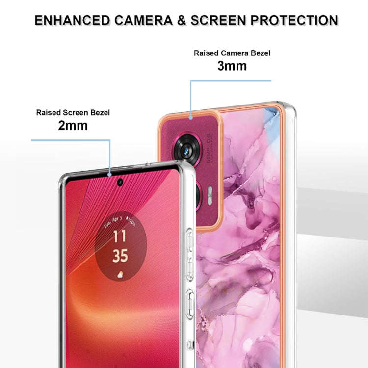For Motorola Edge 50 Fusion Electroplating Marble Dual-side IMD Phone Case(Pink 013)