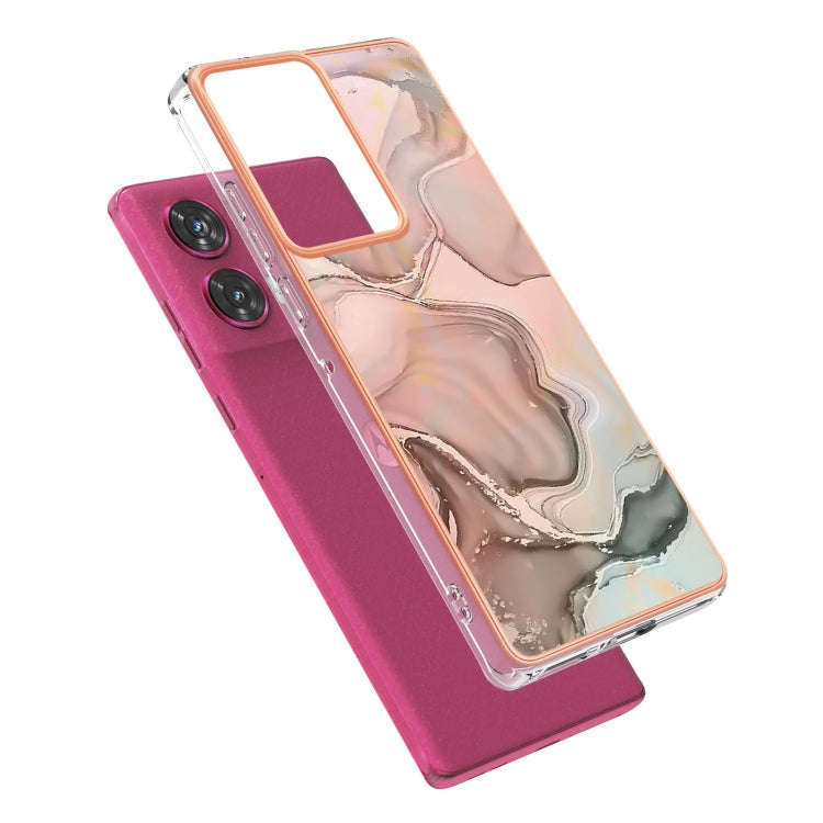 For Motorola Edge 50 Fusion Electroplating Marble Dual-side IMD Phone Case(Rose Gold 015)
