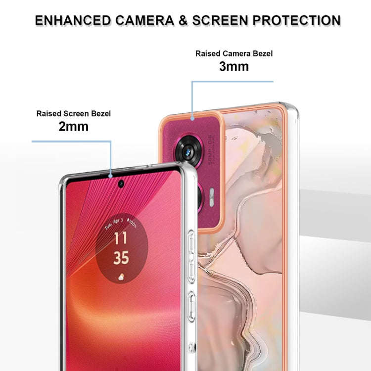 For Motorola Edge 50 Fusion Electroplating Marble Dual-side IMD Phone Case(Rose Gold 015)