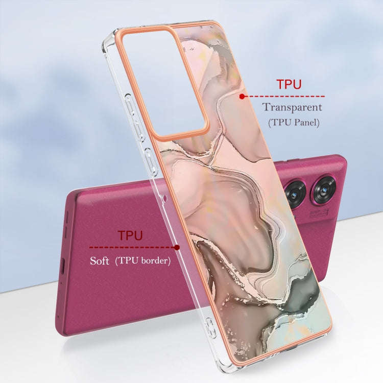 For Motorola Edge 50 Fusion Electroplating Marble Dual-side IMD Phone Case(Rose Gold 015)