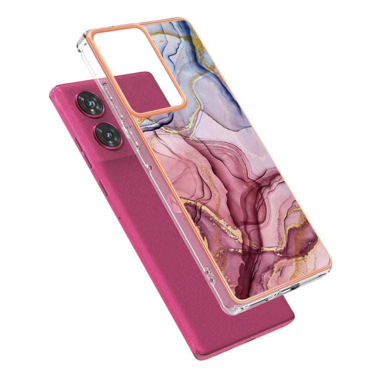 For Motorola Edge 50 Fusion Electroplating Marble Dual-side IMD Phone Case(Rose Red 014)