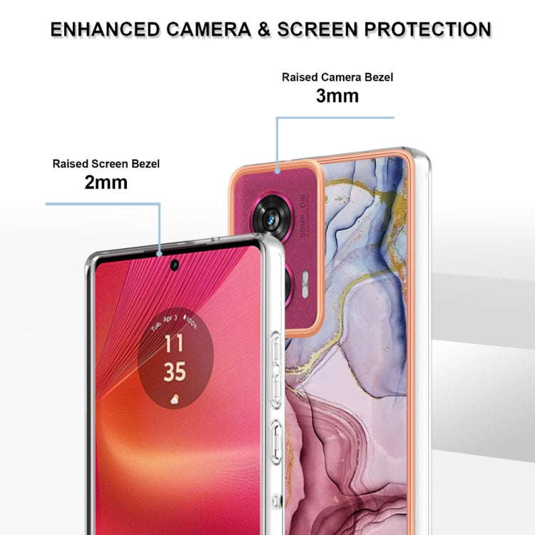 For Motorola Edge 50 Fusion Electroplating Marble Dual-side IMD Phone Case(Rose Red 014)