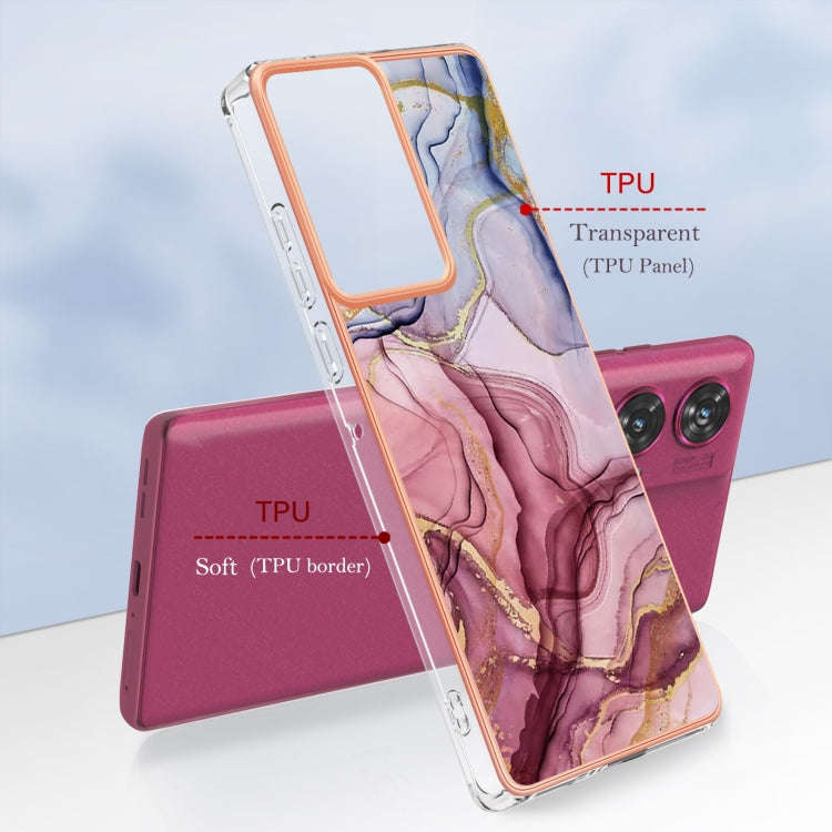 For Motorola Edge 50 Fusion Electroplating Marble Dual-side IMD Phone Case(Rose Red 014)