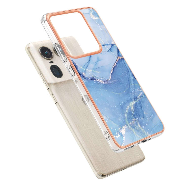 For Motorola Edge 50 Ultra Electroplating Marble Dual-side IMD Phone Case(Blue 018)