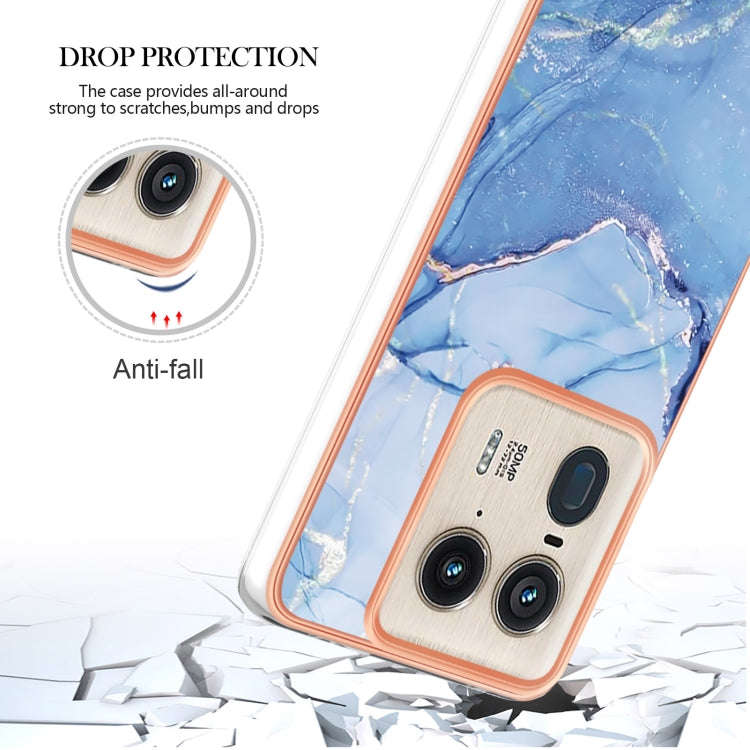 For Motorola Edge 50 Ultra Electroplating Marble Dual-side IMD Phone Case(Blue 018)
