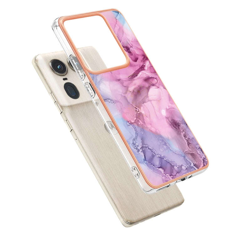 For Motorola Edge 50 Ultra Electroplating Marble Dual-side IMD Phone Case(Pink 013)