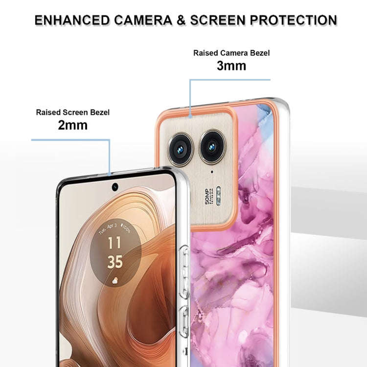 For Motorola Edge 50 Ultra Electroplating Marble Dual-side IMD Phone Case(Pink 013)