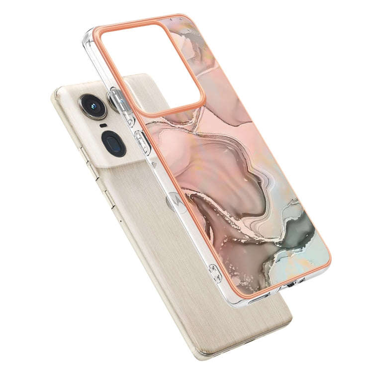 For Motorola Edge 50 Ultra Electroplating Marble Dual-side IMD Phone Case(Rose Gold 015)