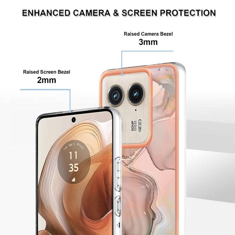 For Motorola Edge 50 Ultra Electroplating Marble Dual-side IMD Phone Case(Rose Gold 015)